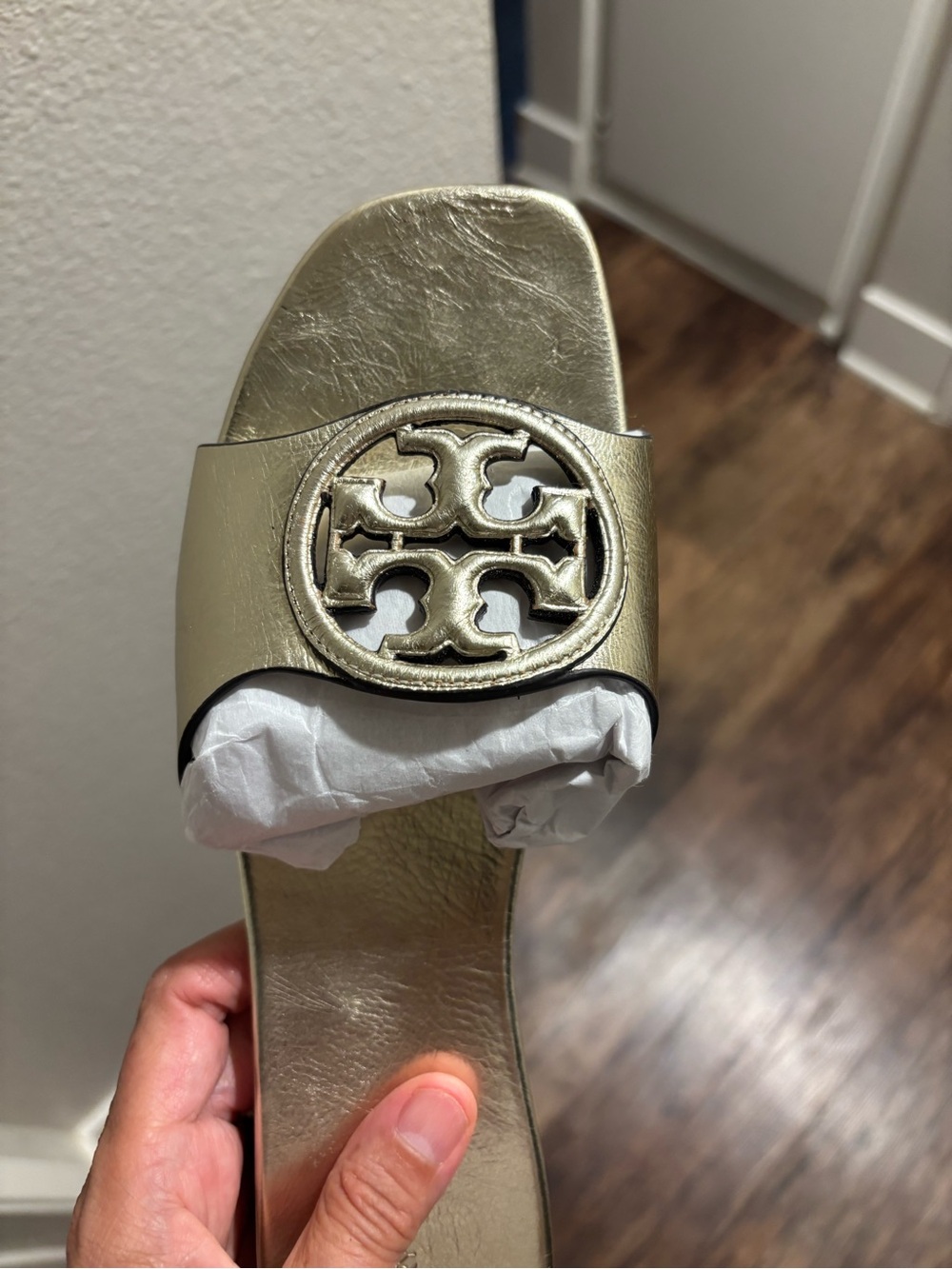 Tory Burch Gold Miller Logo Slide Sandals - Picture 9 of 10